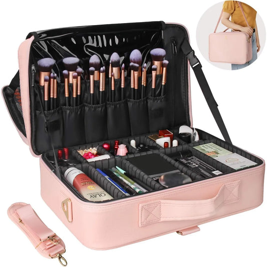 Travel Makeup Train Case Cosmetic Organizer Portable Artist Storage Bag with Adjustable Dividers for Cosmetics