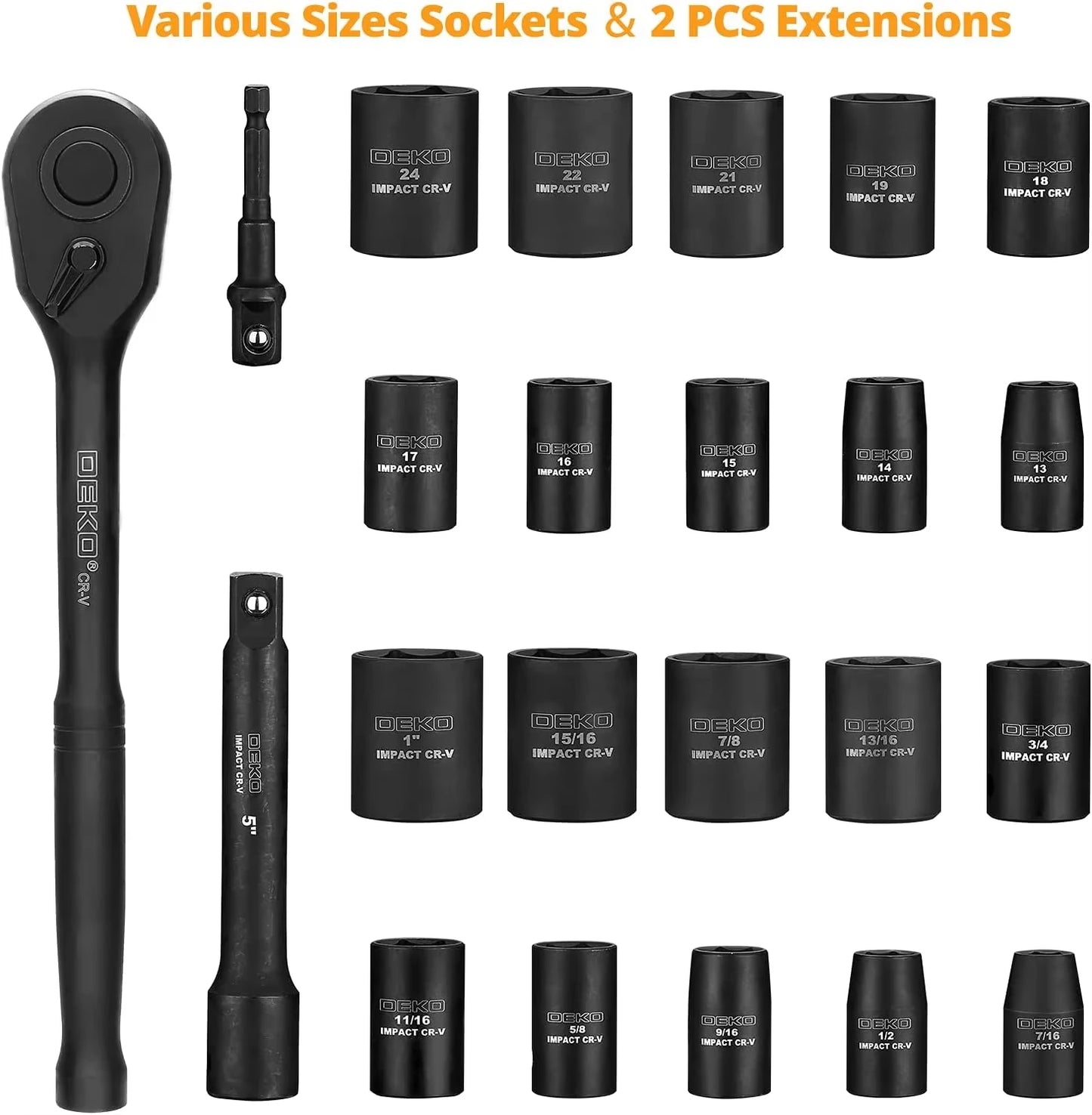 Deko Half Inch Drive Socket Set 23 Piece Ratchet Tool