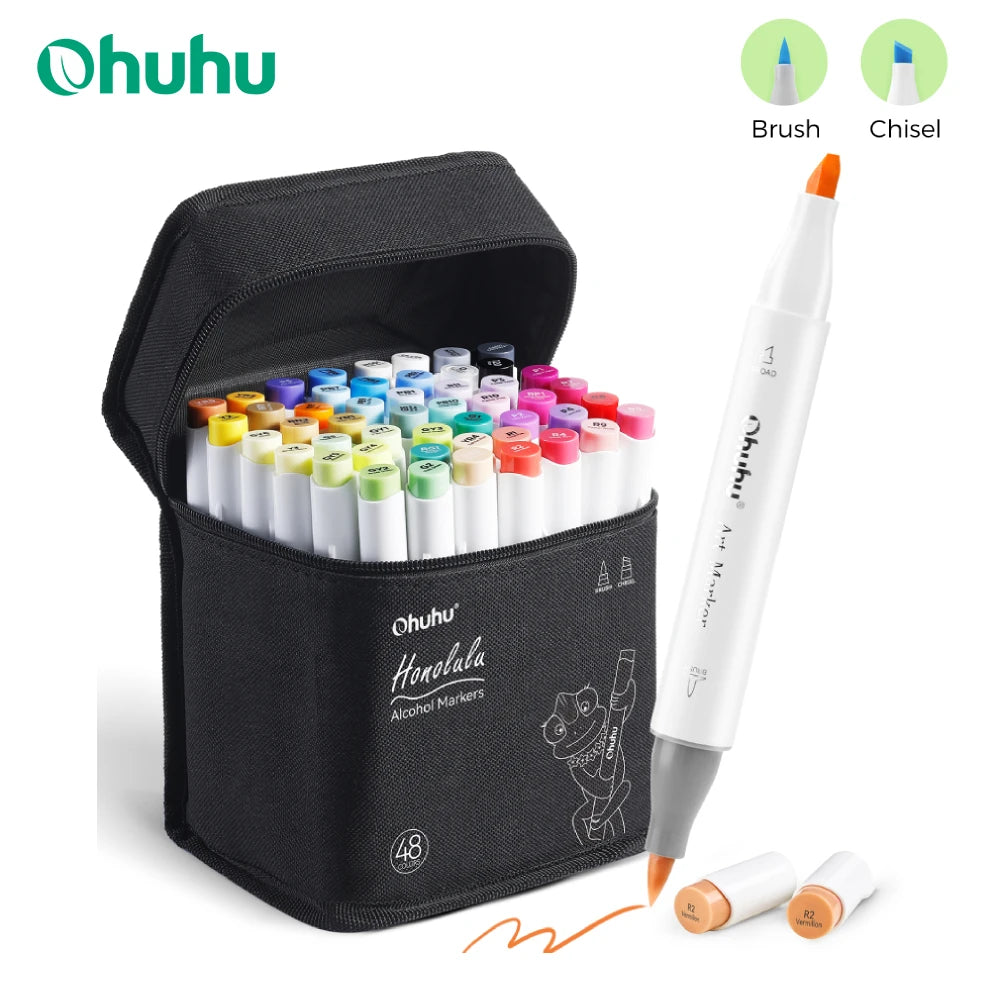 Ohuhu Honolulu Marker Pen Set Color Markers Alcohol Art Markers Refillable Dual Tips Sketching Drawing Manga Art Supplies