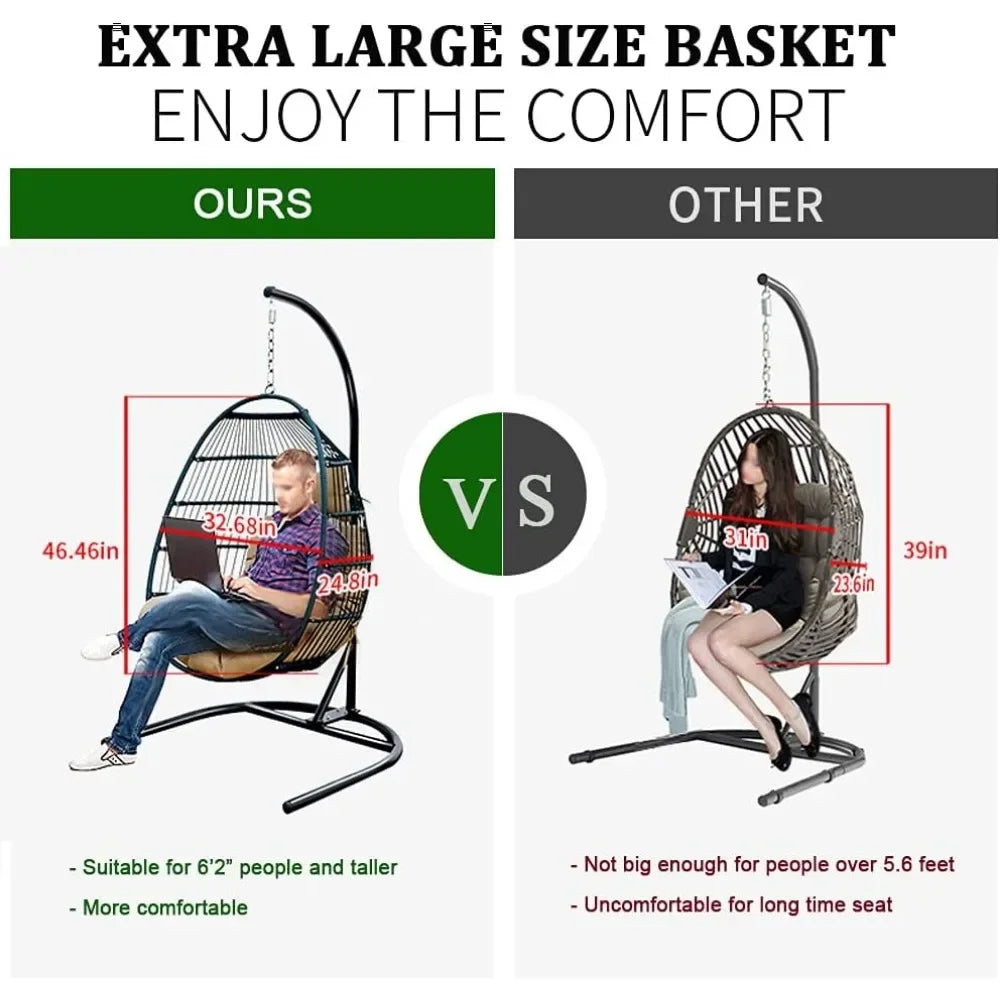 Swing Chair With Stand Foldable Rattan Wicker Egg Hammock Chair Cushion And Pillow For Patio Garden Outdoor