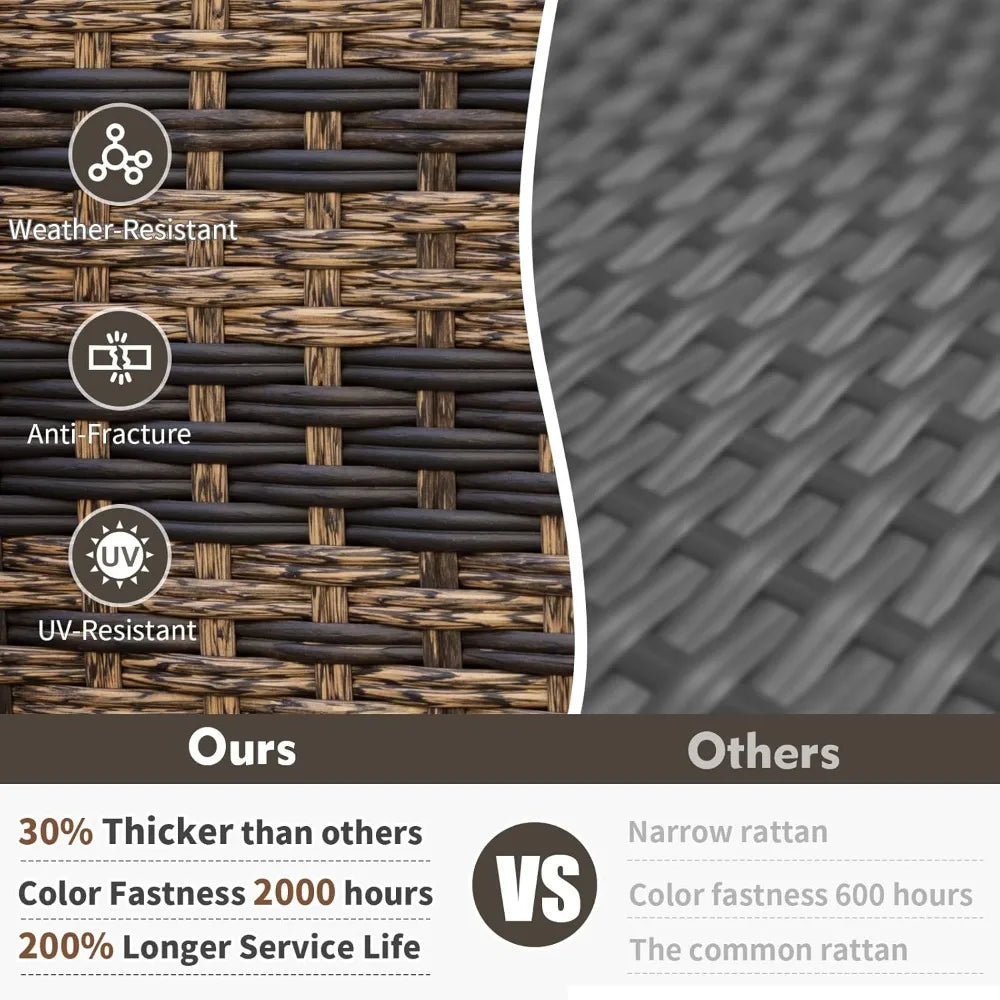 7 Piece PE Wicker Patio Set Outdoor Swivel Rocker Chairs