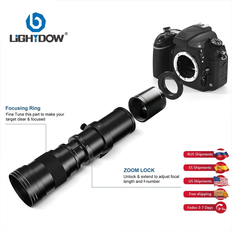Lightdow 420-800mm F8.3 Telephoto Zoom Lens 2X Converter