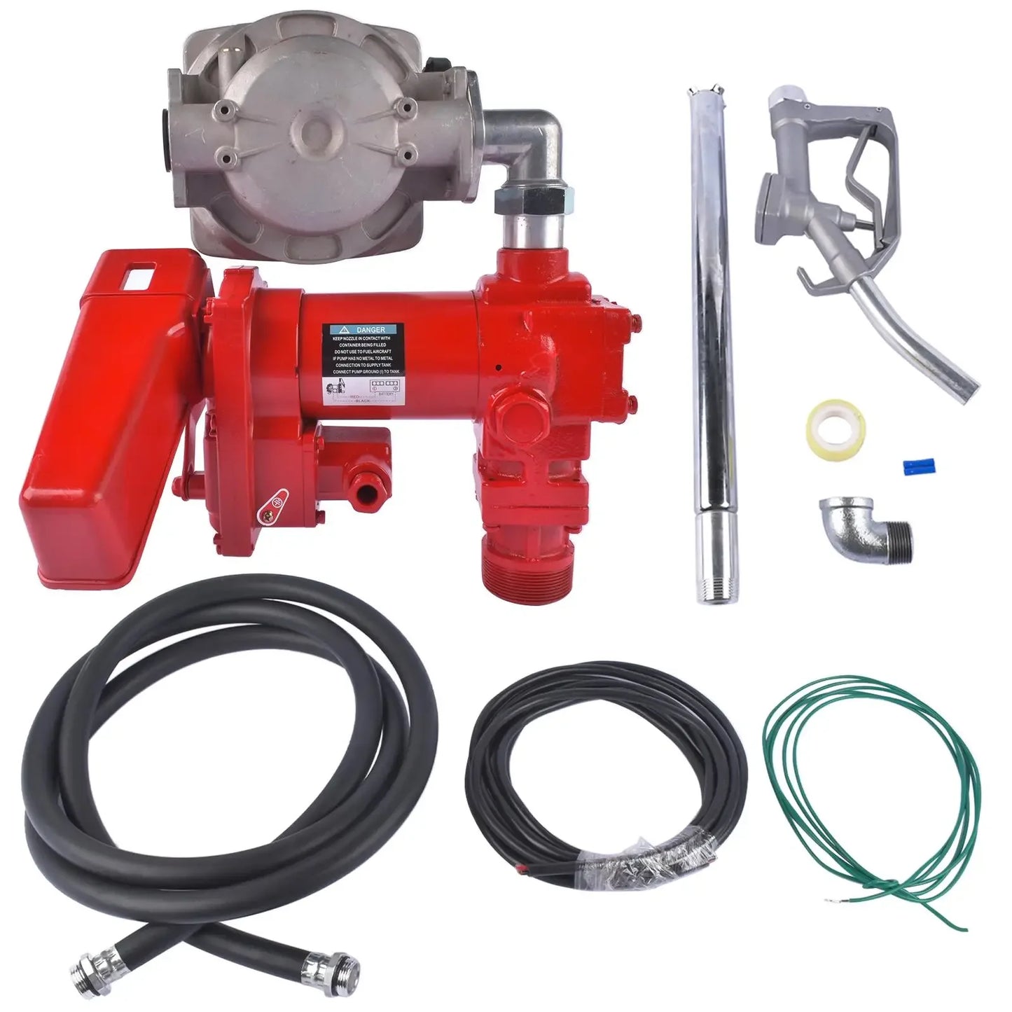 AP03 Red Fuel Transfer Pump 20GPM 12V for Gasoline Diesel with Oil Meter and Flange Elbow