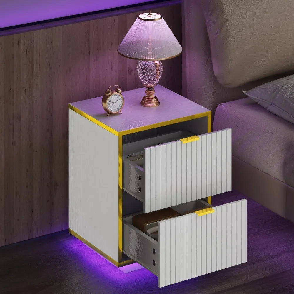 White And Gold 18 Inch Nightstand With 2 Fluted Drawers