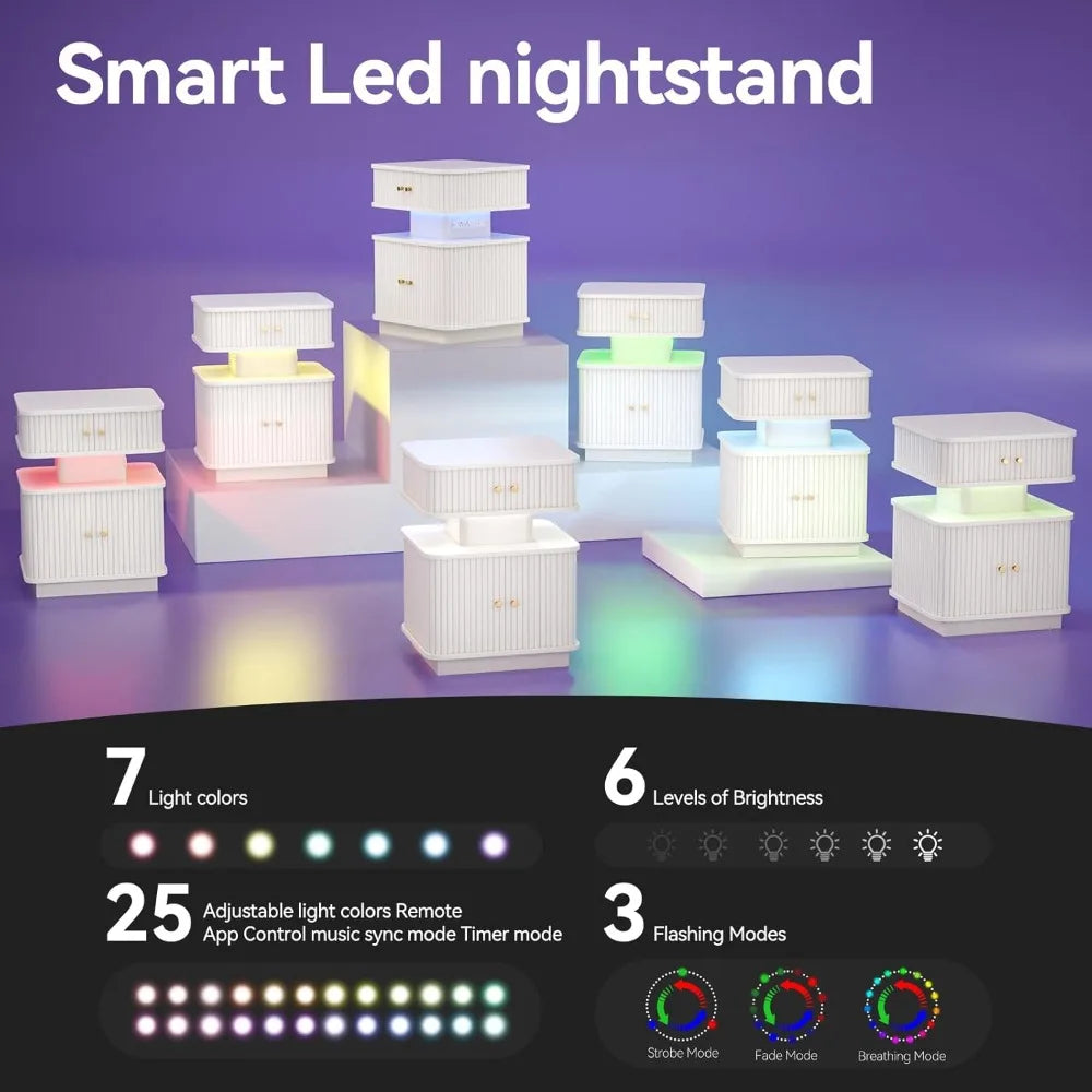 Night Stand Set 2 LED Nightstands With Charging Station