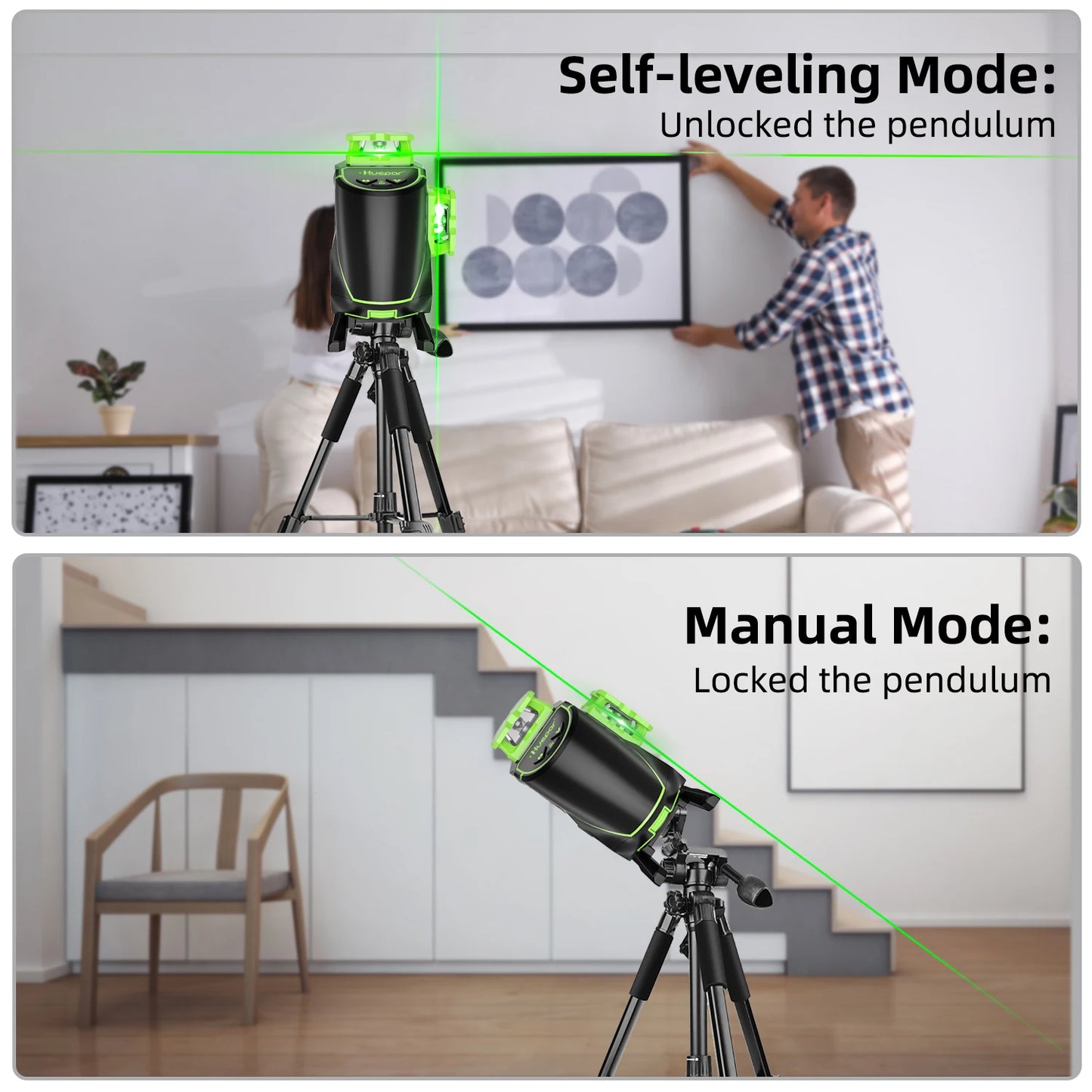 Huepar S04CG-LC 16 Lines Laser Level With Detector Tripod 4D Self Leveling Green Laser Leveling Tool