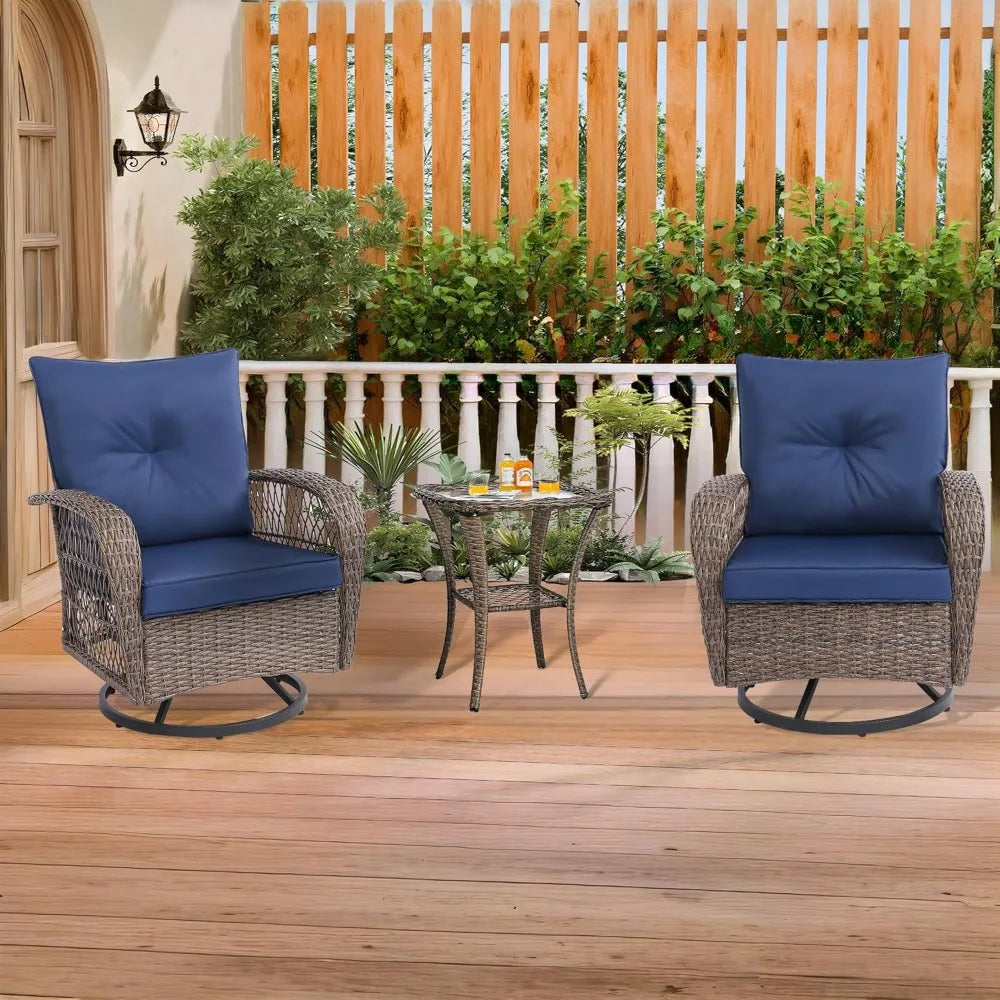 Outdoor Wicker Patio Set 3Pc Swivel Chairs With Loveseat