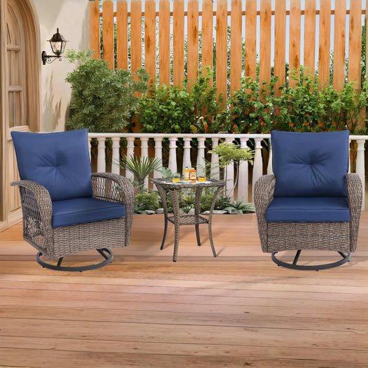 Outdoor Wicker Patio Set 3Pc Swivel Chairs With Loveseat