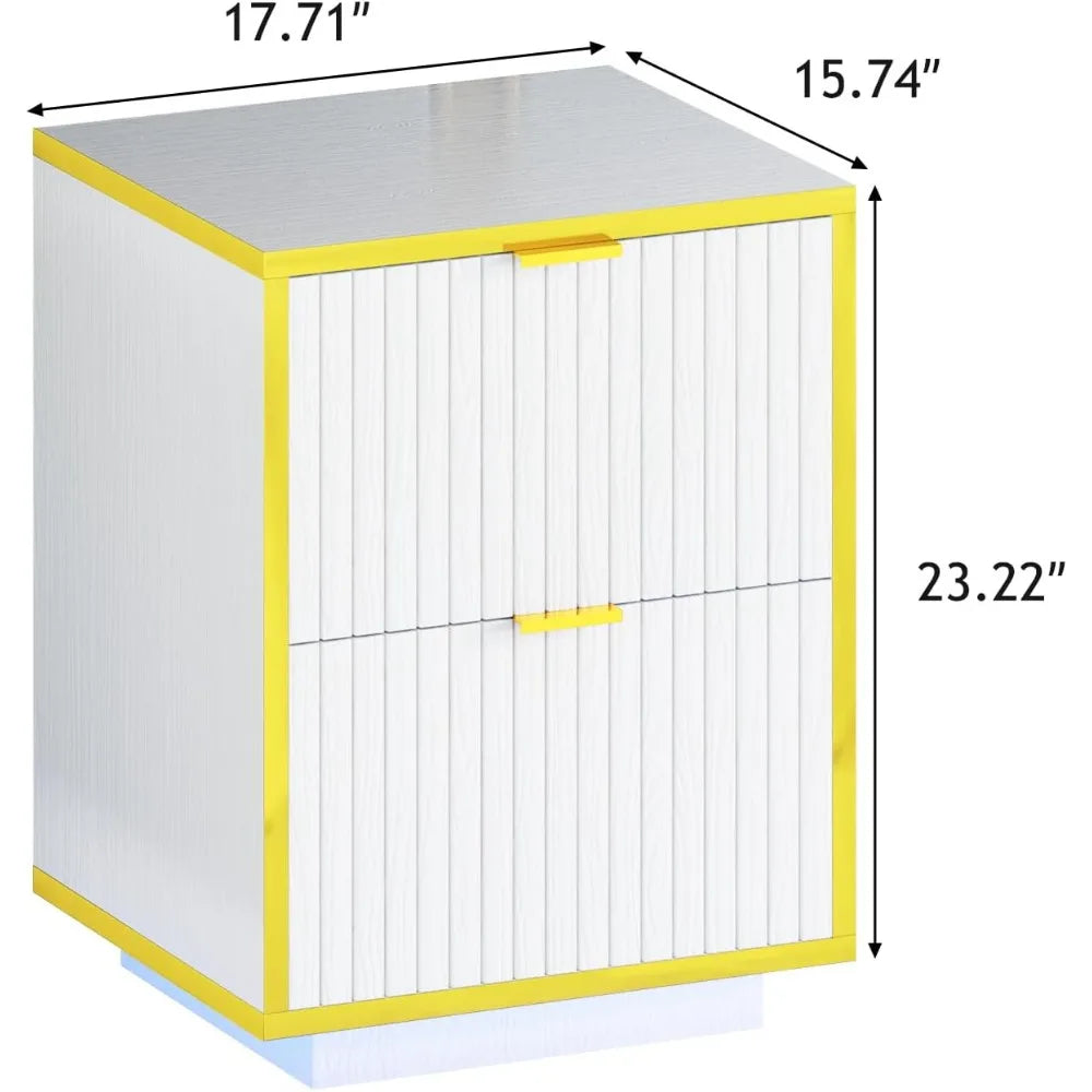 White And Gold 18 Inch Nightstand With 2 Fluted Drawers