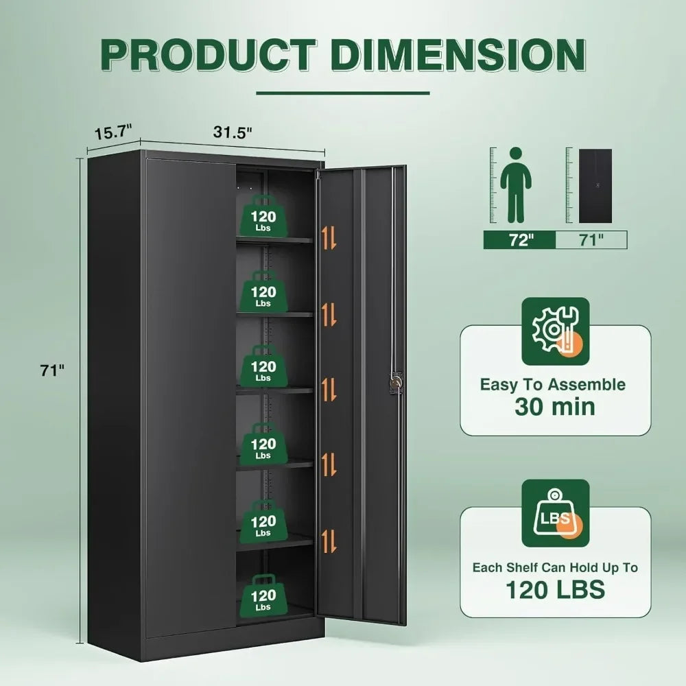 Metal Garage Storage Cabinet With Lock And Adjustable Shelves
