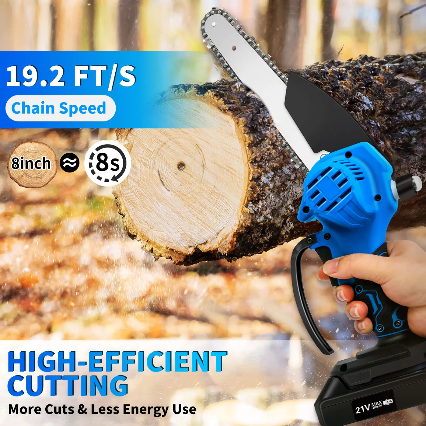 Handheld 8 Inch Cordless Chainsaw With 2 Batteries