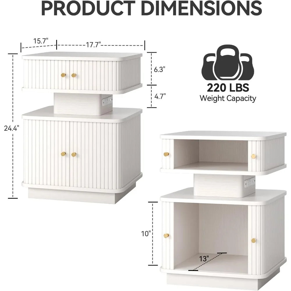 Night Stand Set 2 LED Nightstands With Charging Station