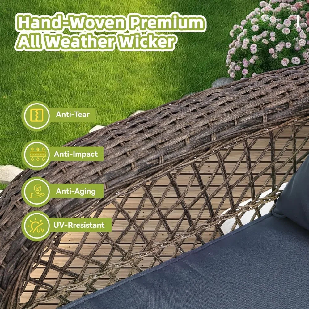 Outdoor Wicker Patio Set 3Pc Swivel Chairs With Loveseat