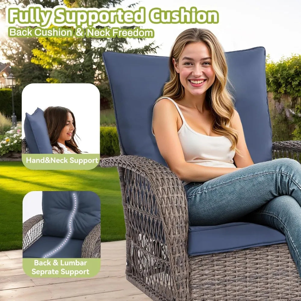 Outdoor Wicker Patio Set 3Pc Swivel Chairs With Loveseat