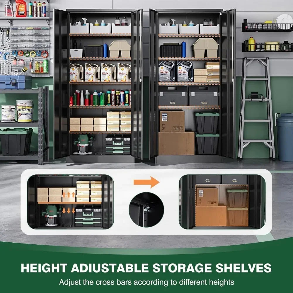 Metal Garage Storage Cabinet With Lock And Adjustable Shelves