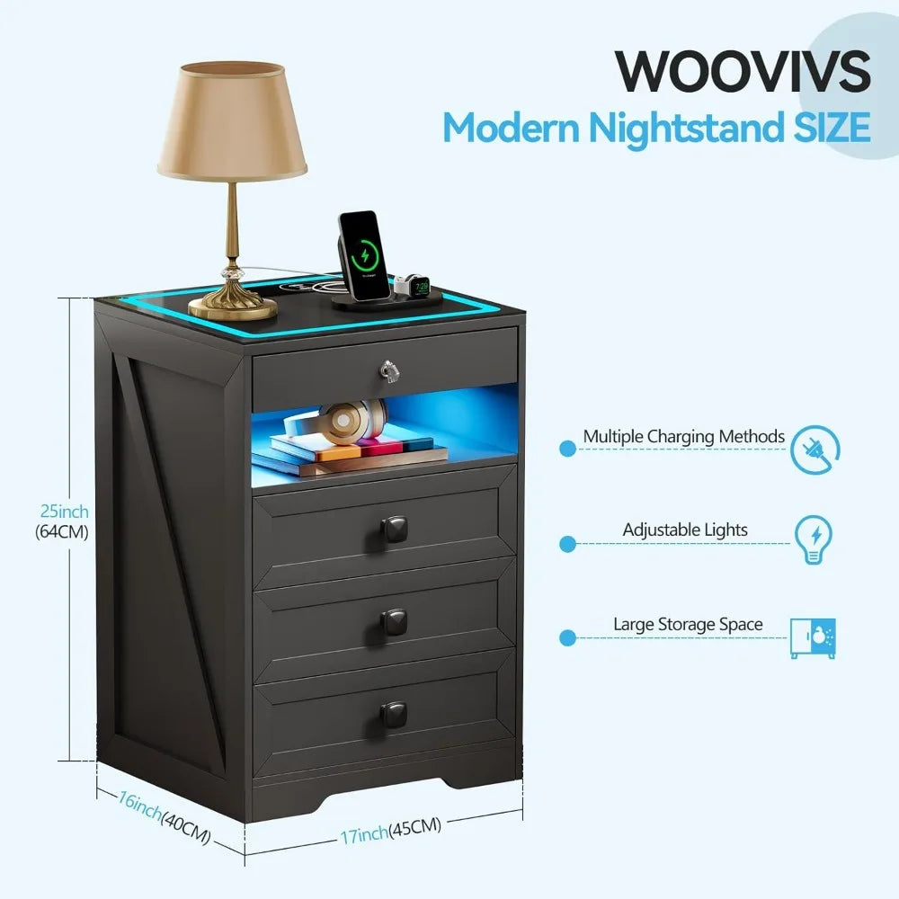 Night Stand Set 2 With Gun Drawer And Wireless Charging