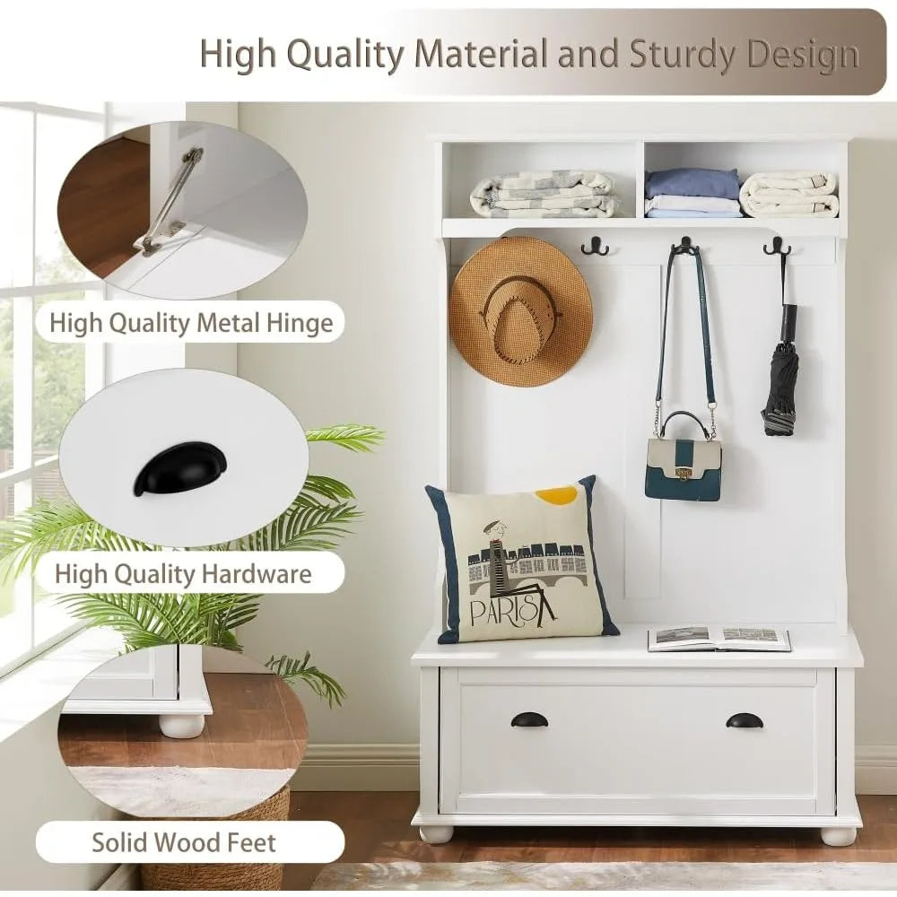 White Traditional Coastal Entryway Bench With Shoe Storage