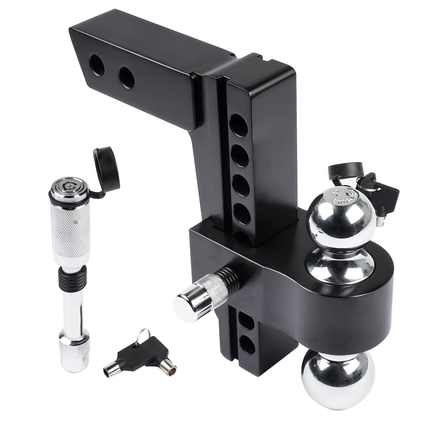 AP03 Black Adjustable Trailer Hitch for Solid Tube Hitch 12500 LBS 2 Inch and 2-5/16 Inch Balls 2 Inch Receiver 8 Inch Drop