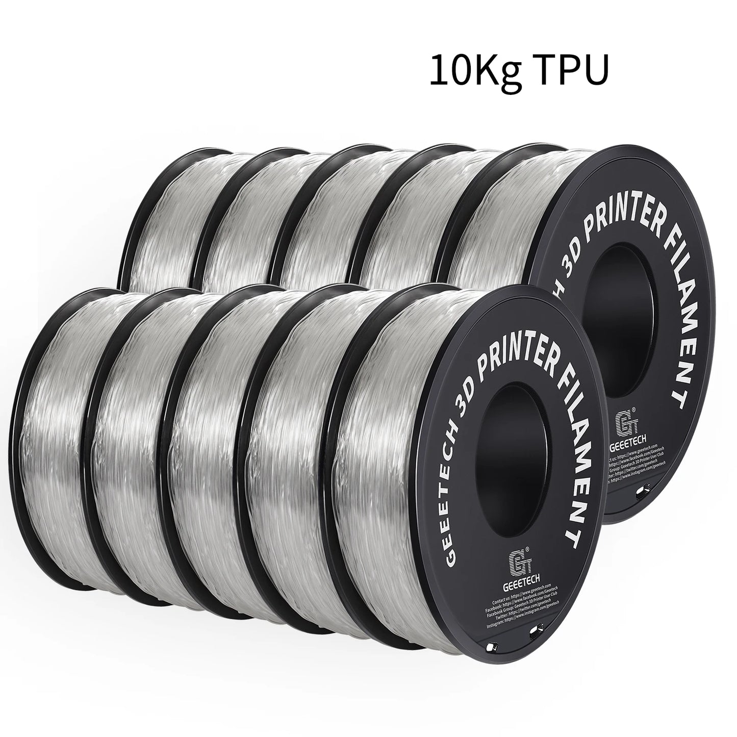 GEEETECH 10Kg TPU 3D Printer Filament 1kg 2.2LBS Spool 1.75mm Non-Toxic Vacuum Packaging Shore Hardness 95A