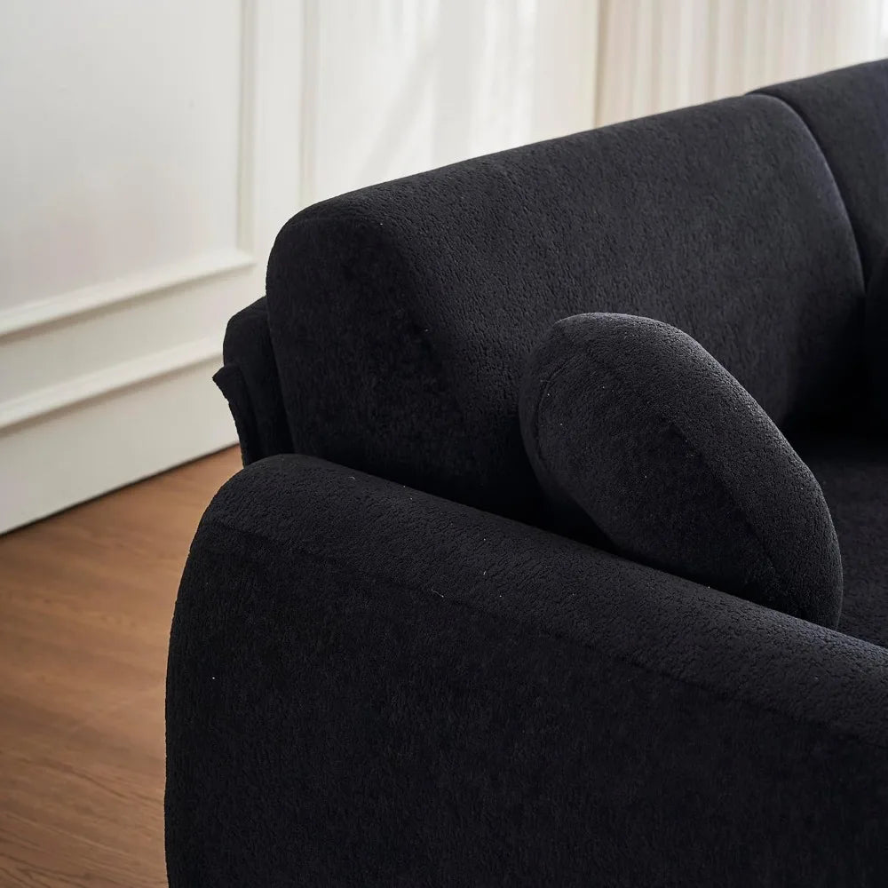 Modern Curved Chenille Sectional Sofa With 5 Pillows