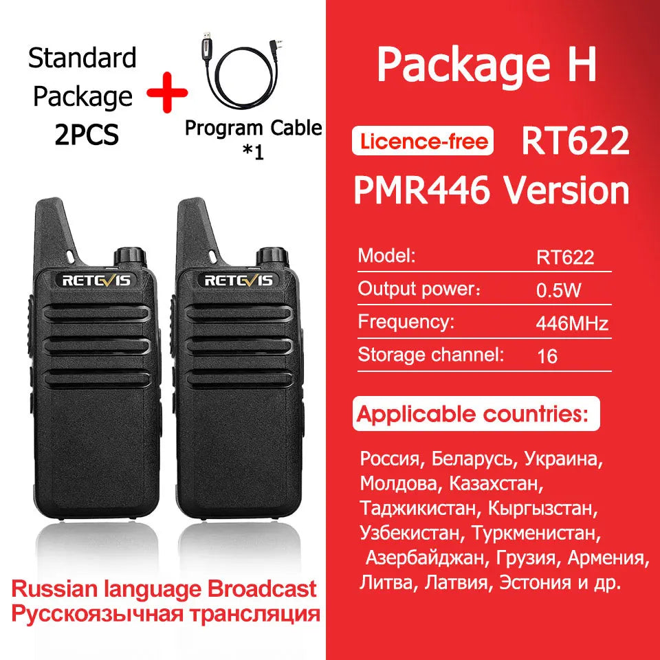Retevis RT622 Walkie Talkie Mini 2 Pack PMR 446 Portable Two Way Radio Communication Device for Restaurant