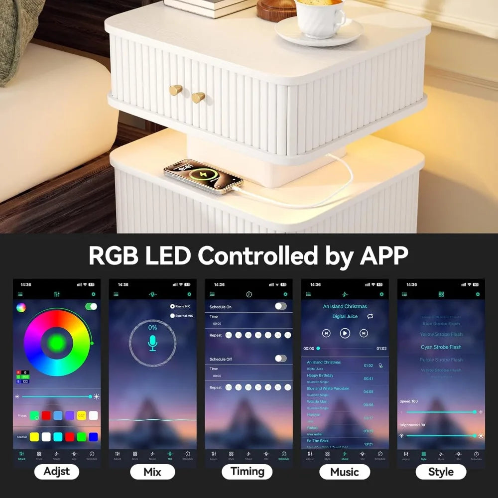 Night Stand Set 2 LED Nightstands With Charging Station