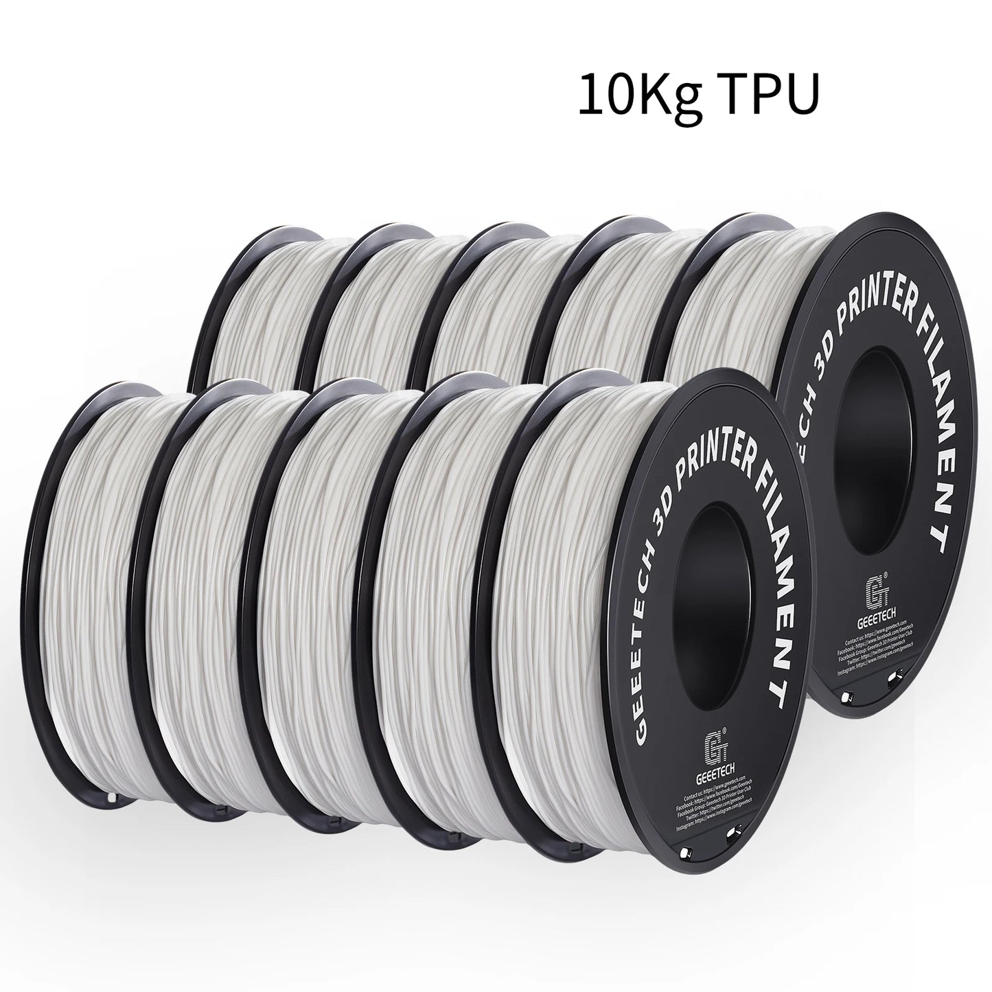 GEEETECH 10Kg TPU 3D Printer Filament 1kg 2.2LBS Spool 1.75mm Non-Toxic Vacuum Packaging Shore Hardness 95A