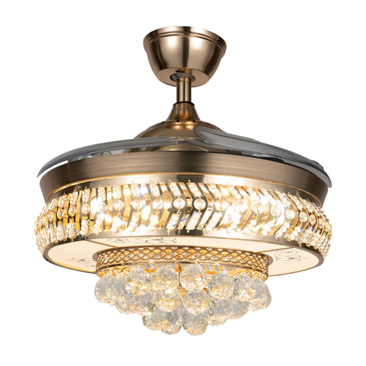Ceiling Fans with LED Light and K9 Crystal Accents Adjustable Speed and Timing Retractable ABS Blades Pure Copper Motor