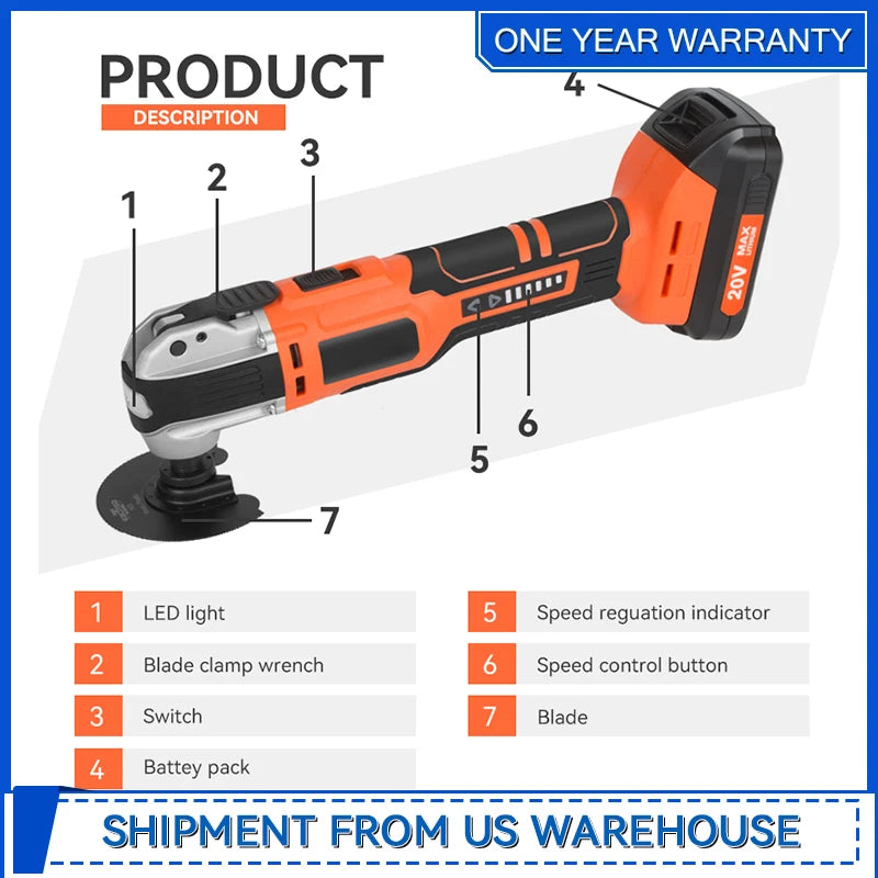 Oscillating Tool 20V Cordless Kits LAZYLAND Brushless Multitool with 6 Variable Speed Battery and Accessories