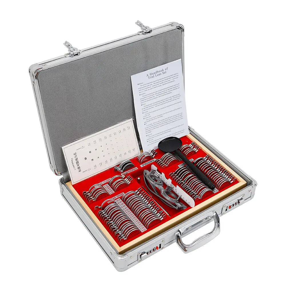 104 Pcs Optometry Optical Trial Lens Kit Test Metal Trial Frame Set W/ Case Box