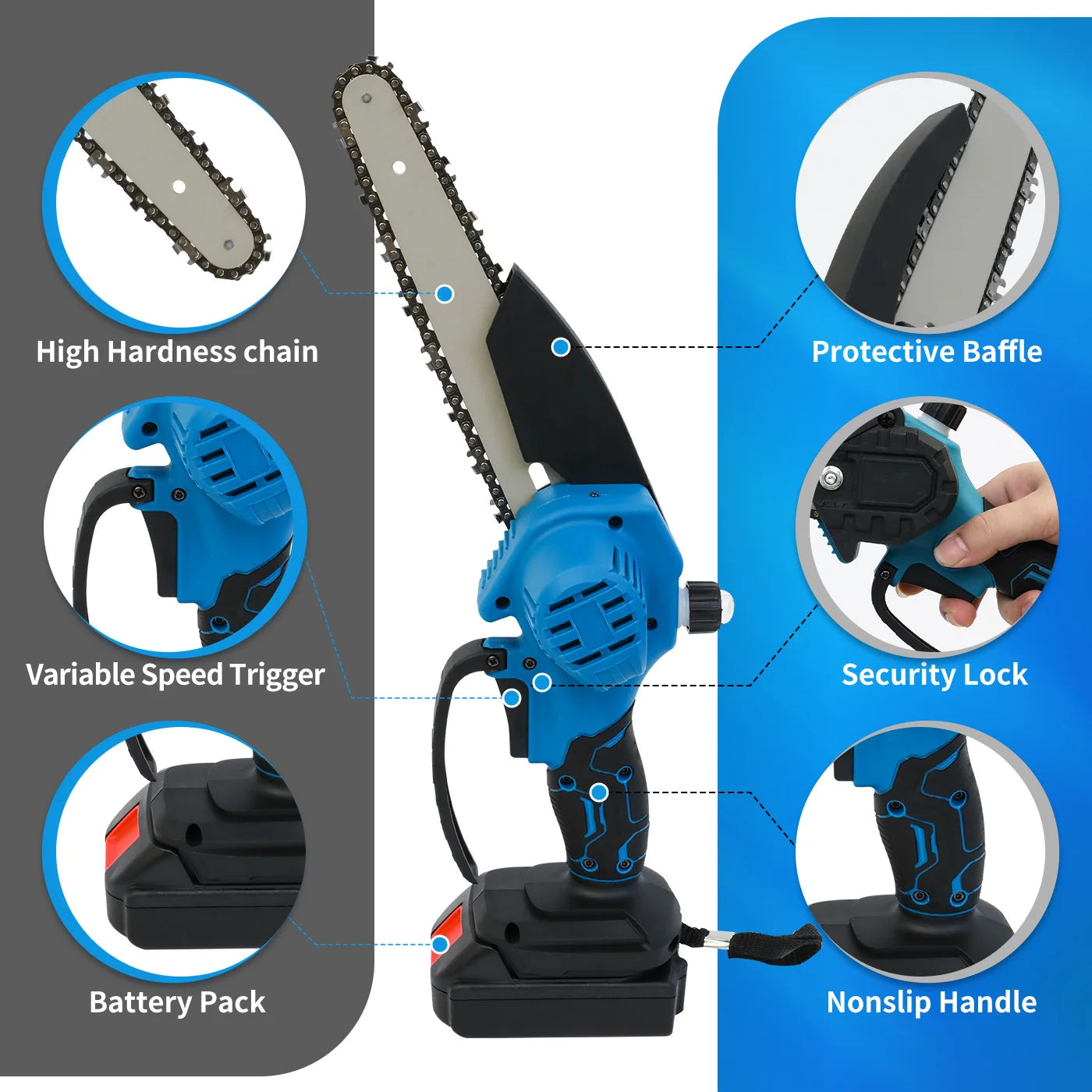 Handheld 8 Inch Cordless Chainsaw With 2 Batteries
