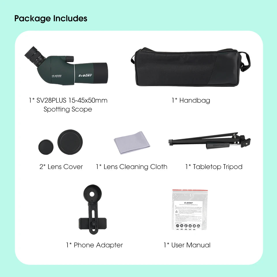 Svbony SV28 plus 50/60/70 Spotting Scope Zoom Telescope Powerful  Waterproof Long Range PORRO Prism For Shooting Equipment