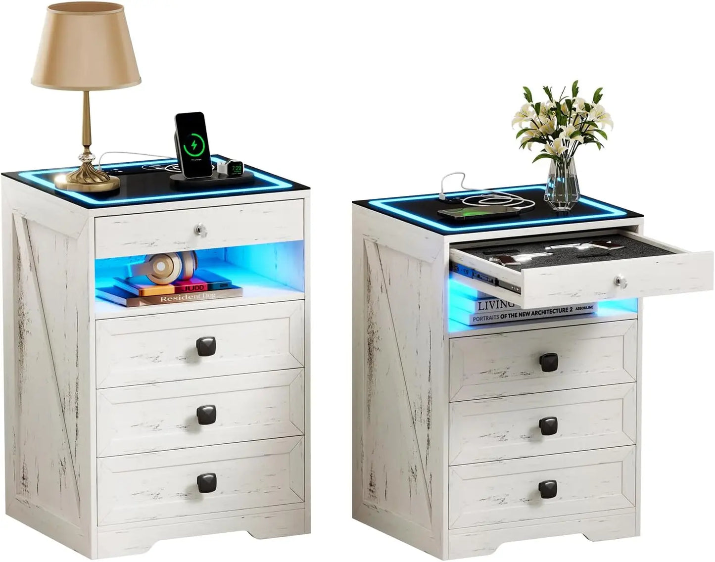 Night Stand Set 2 With Gun Drawer And Wireless Charging