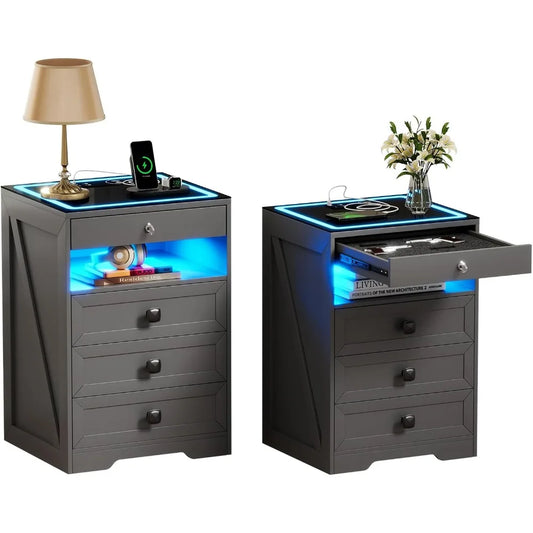 Night Stand Set 2 With Gun Drawer And Wireless Charging