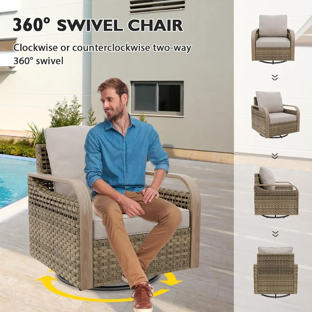 Modern Wicker Outdoor Glider Rocking Chair Swivel 2 Chairs