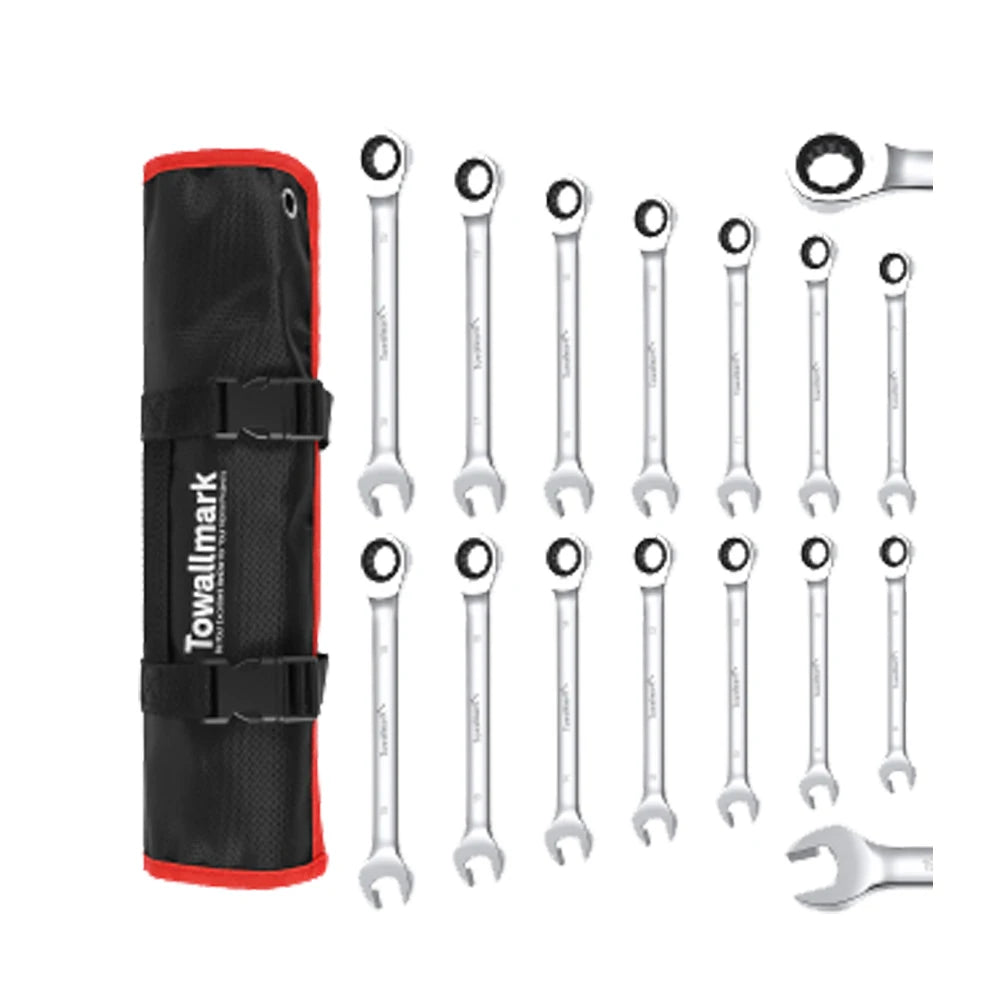 12 Piece Flex Head Wrench Set Ratcheting 8-19mm CrV Steel