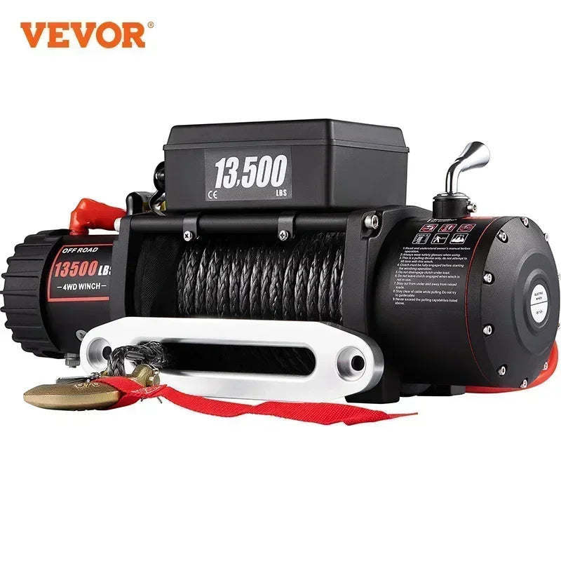 VEVOR 13500 Pounds Electric Winch 12V 27M Synthetic Rope Lifting Hoist for 4X4 Car Trailer ATV Truck Off Road Boat