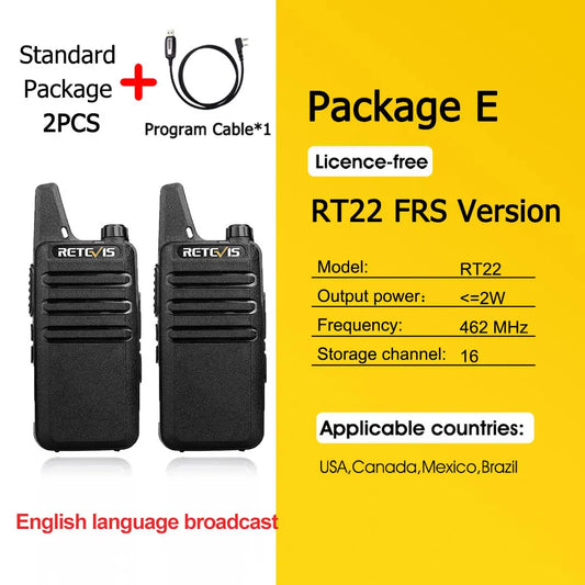 Retevis RT622 Walkie Talkie Mini 2 Pack PMR 446 Portable Two Way Radio Communication Device for Restaurant