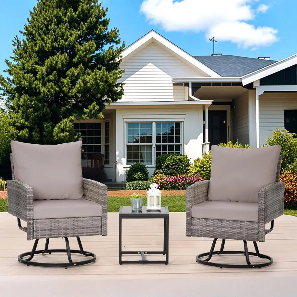 3 Piece Swivel Outdoor Patio Furniture Set With Glass Table