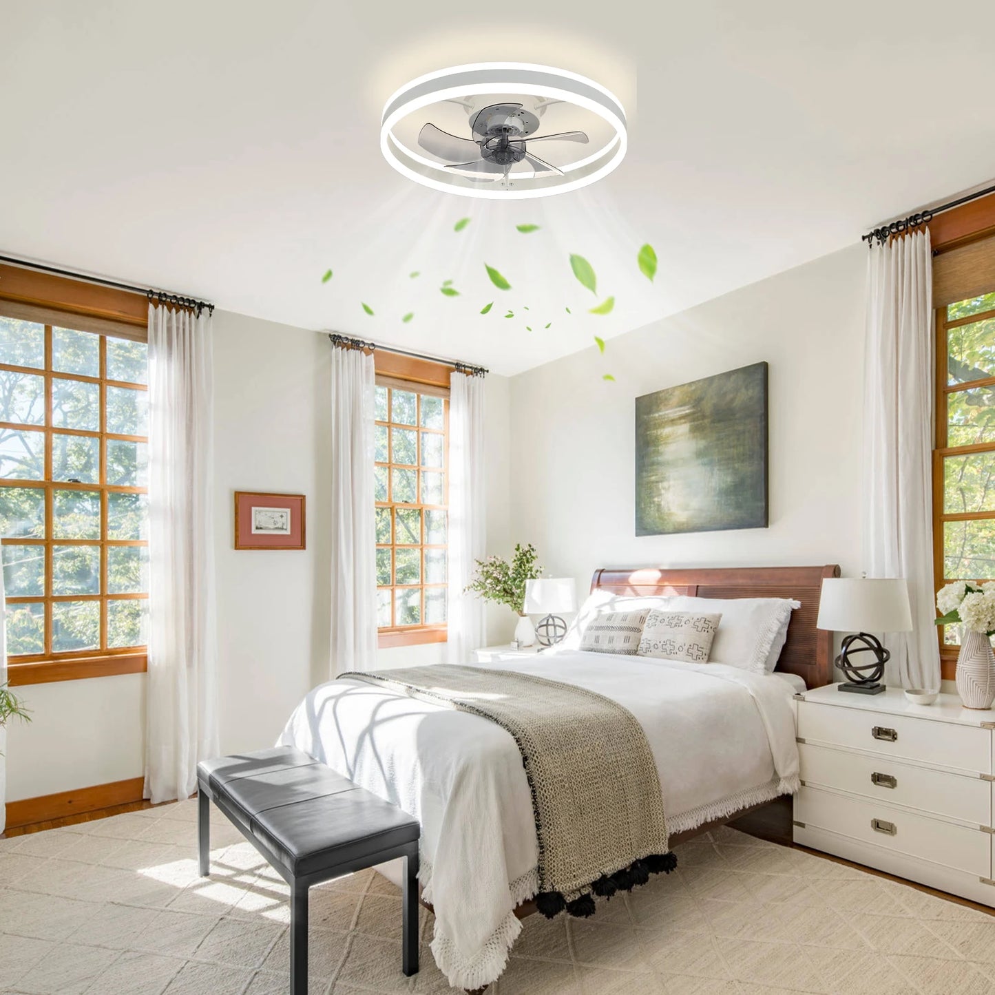 Modern Low Profile Ceiling Fans With Up And Down Light-emitting Led 20 Inch Flush Mount Fandeliers With Remote