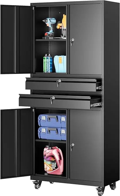 Metal Rolling Cabinet With Wheels Locking Doors And Shelves