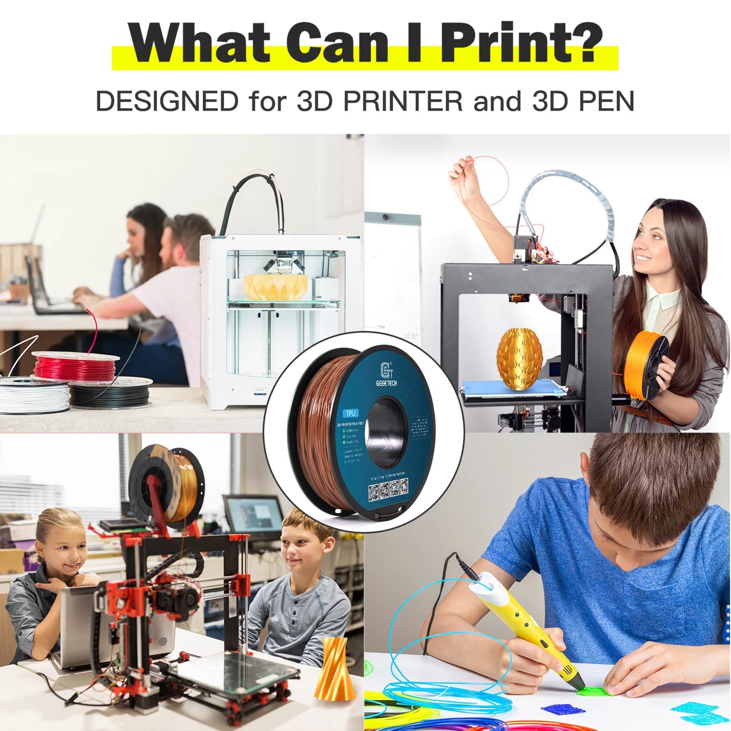 GEEETECH 10Kg TPU 3D Printer Filament 1kg 2.2LBS Spool 1.75mm Non-Toxic Vacuum Packaging Shore Hardness 95A