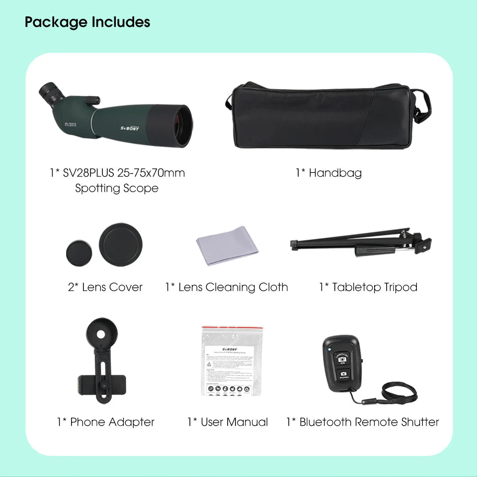 Svbony SV28 plus 50/60/70 Spotting Scope Zoom Telescope Powerful  Waterproof Long Range PORRO Prism For Shooting Equipment