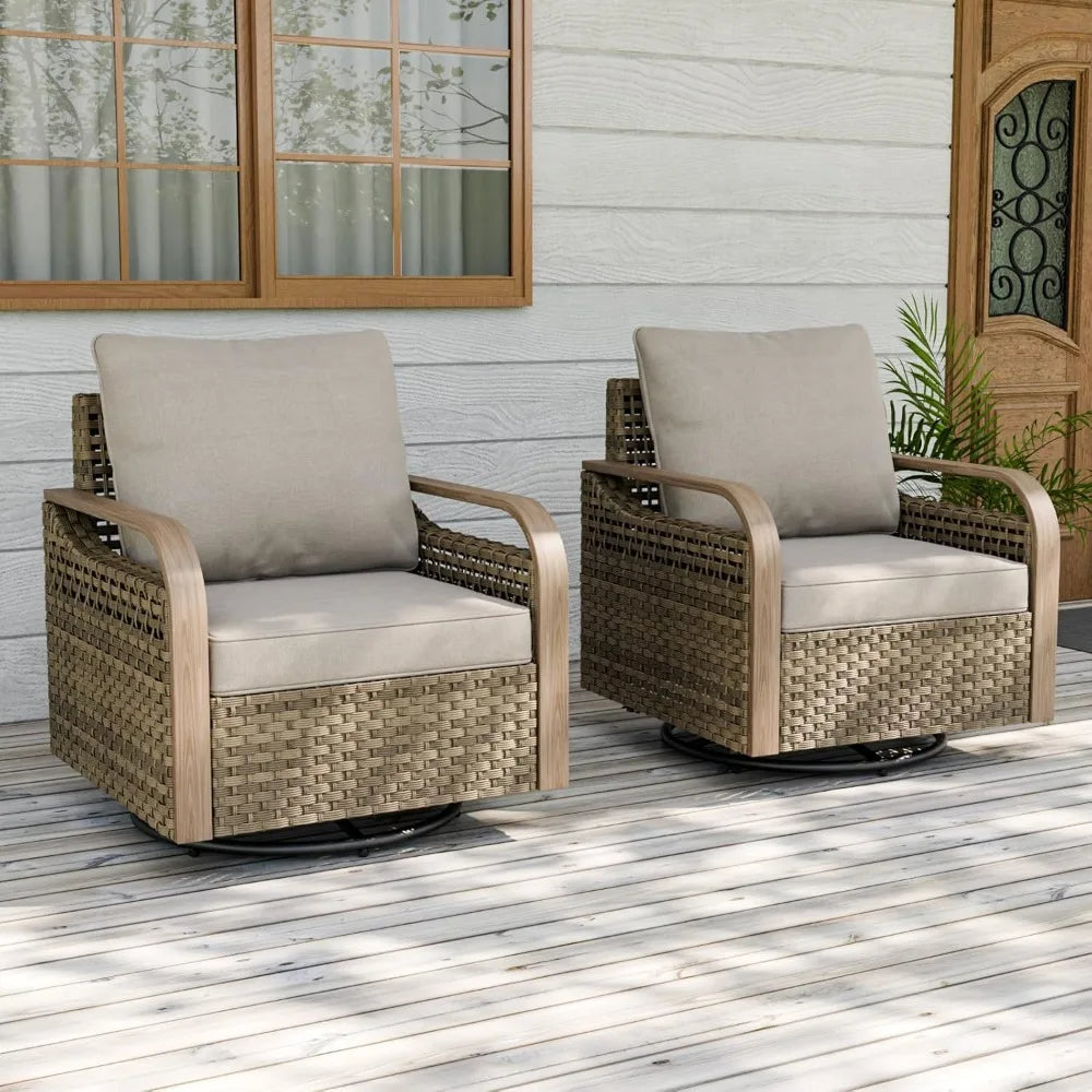 Modern Wicker Outdoor Glider Rocking Chair Swivel 2 Chairs