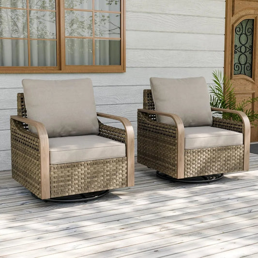 Modern Wicker Outdoor Glider Rocking Chair Swivel 2 Chairs