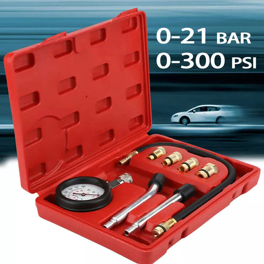 Petrol Engine Cylinder Compression Tester Kit Automotive and Motorcycles Tool 0 to 300 PSI Engine Cylinder Pressure 0 to 21 Bar Gauge