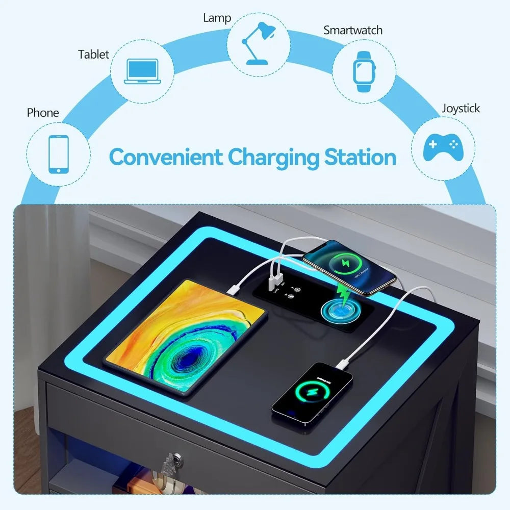 Night Stand Set 2 With Gun Drawer And Wireless Charging