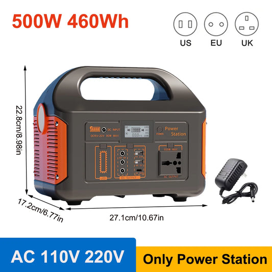 300W 500W Portable Power Station Solar Generator 460Wh LiFePO4 Batteries 110V 220V Energy Storage Supply LED For Camping RV Trip
