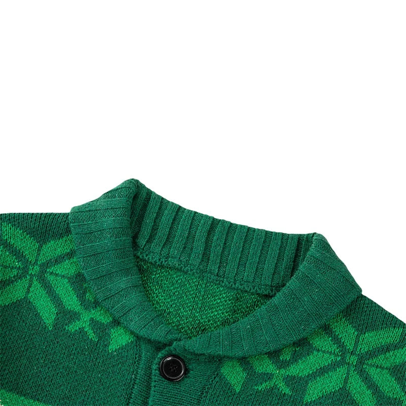 Men's Christmas Cardigan Casual Long Sleeve Shawl Collar Reindeer Snowflake Print Sweater