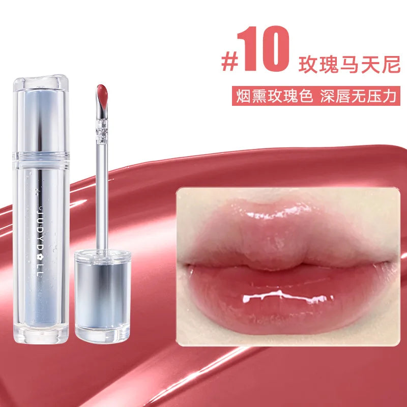 Judydoll Lip Glaze Mirror Shine Watery Lipstick Non Stick Cup Long Lasting Moisturizing Lip Tint Waterproof Makeup Cosmetics